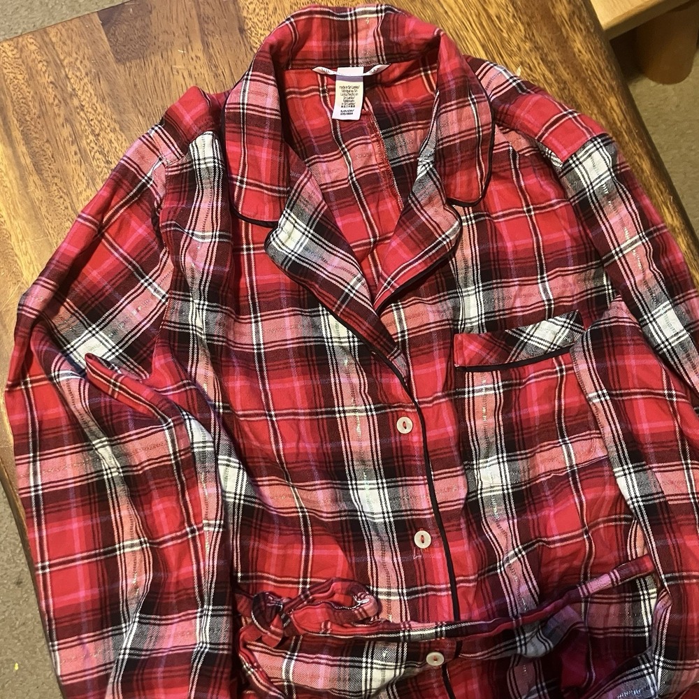 Victoria's Secret Sz Small Red Christmas Eve Plaid Pajama Romper Shirt Short Set